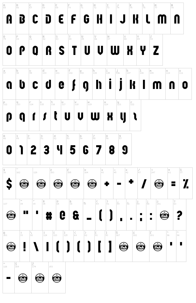 Sui Coward font map